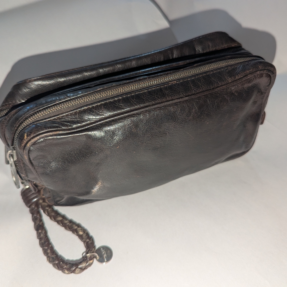 Vintage Bottega Veneta Dark Brown Leather Toiletry Bag